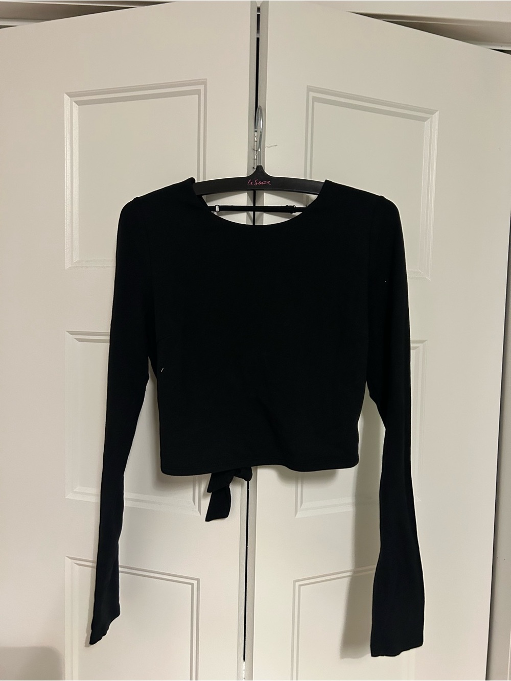 Garage Black Long-Sleeve Tie-Waist Crop Top